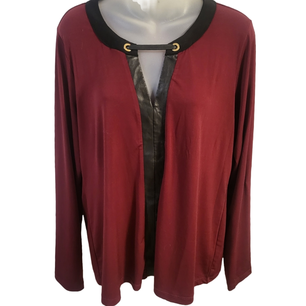 Carmon Marc Valvo Cranberry & Faux Leather Longsleeve in Lg - Picture 1 of 4